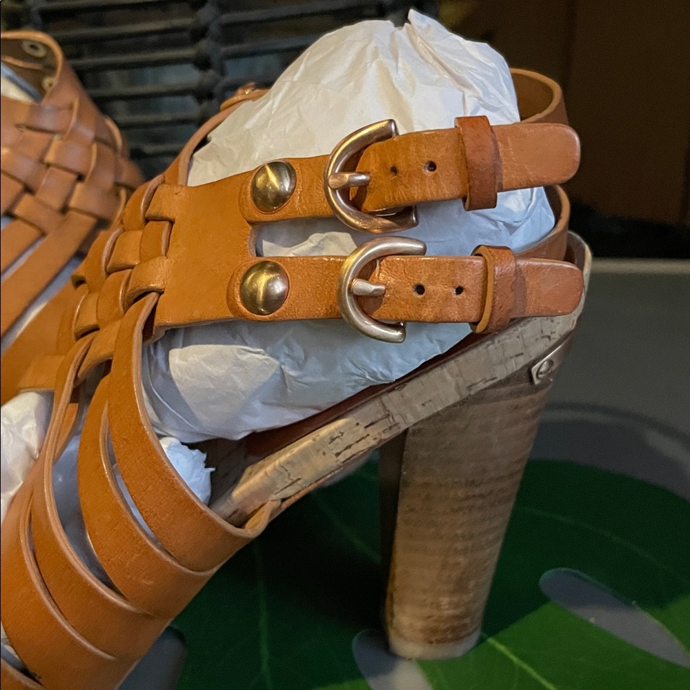 Coach Natural Leather Strappy Heeled Sandals - Picture 3 of 8